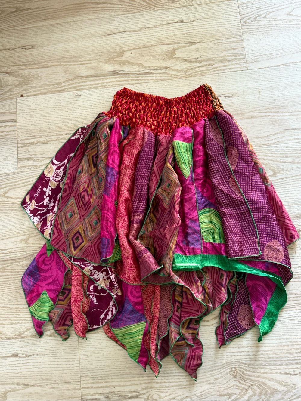 Free size fits S-2xl Boho Handkerchief Hem Skirt – Pink Floral - Picture 6 of 6
